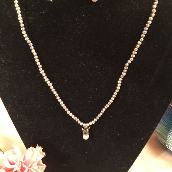 Anne Klein Grey Faux Pearl Silvertone Necklace - Picture 1 of 5